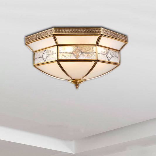 Traditional Brass Flush Mount Ceiling Light Fixture with Frosted Glass Shade - 3/4/6-Light Option