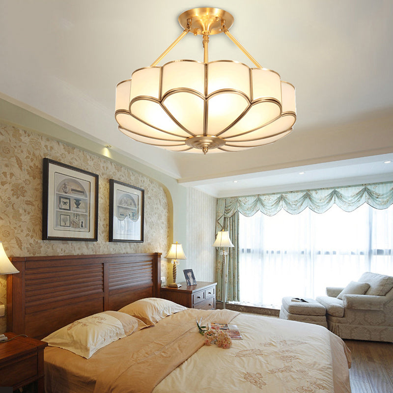 Traditional Scalloped Bedroom Ceiling Light Fixture with Brass Finish, 4/6 Bulb Capacity, 18"/23.5" Width