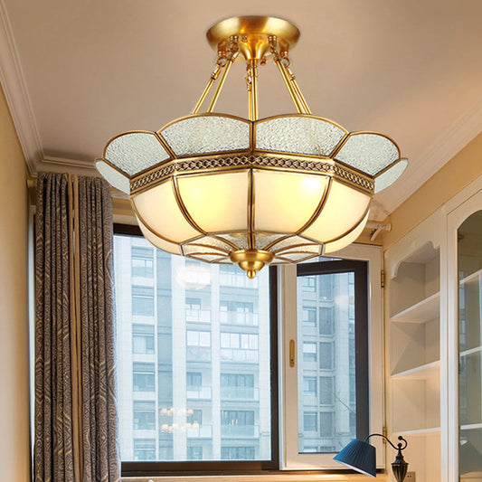 Scalloped Semi-Flush Brass Light Fixture for Bedroom - 4/6 Bulb Ceiling Mount, Traditional Design, 18"/23.5" W