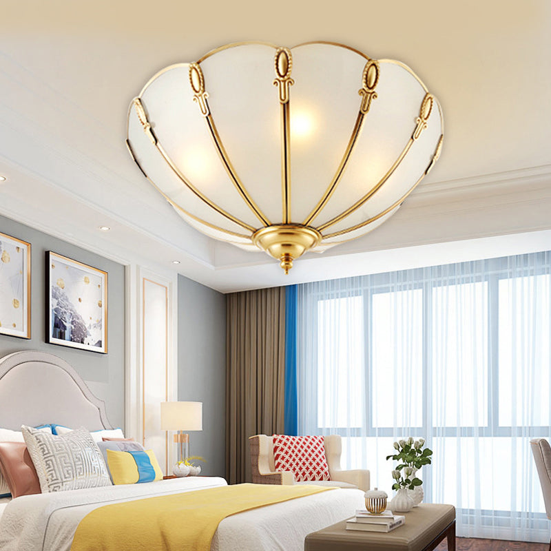Classic Scallop Flush Mount Metal Ceiling Light Fixture in Brass for Bedroom - 17"/21" Width, 3/4 Bulbs