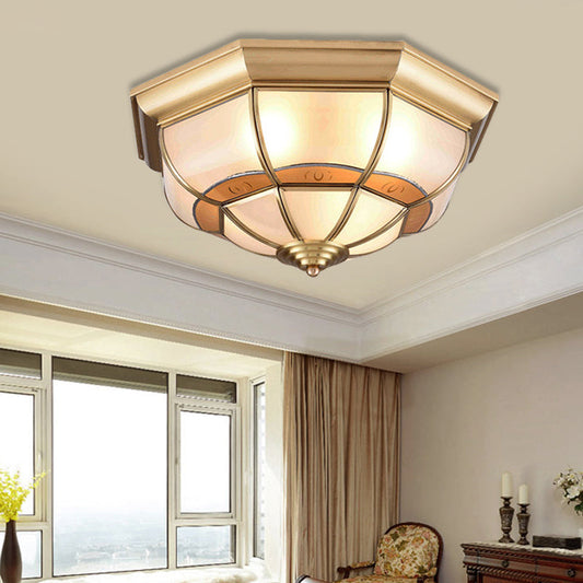 Metal Brass Flush Light Bowl Fixture: Antique Ceiling Mount for Living Room - 4/6 Bulbs, 18"/21.5" Width