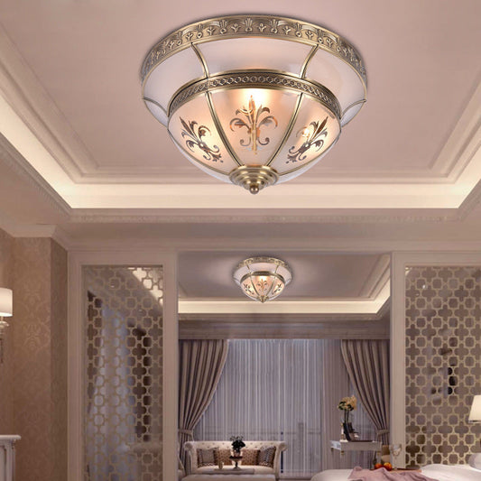 Traditional Brass Dome Flush Mount Light Fixture - 15"/18" Width and 3/4 Lights for Living Room Ceiling