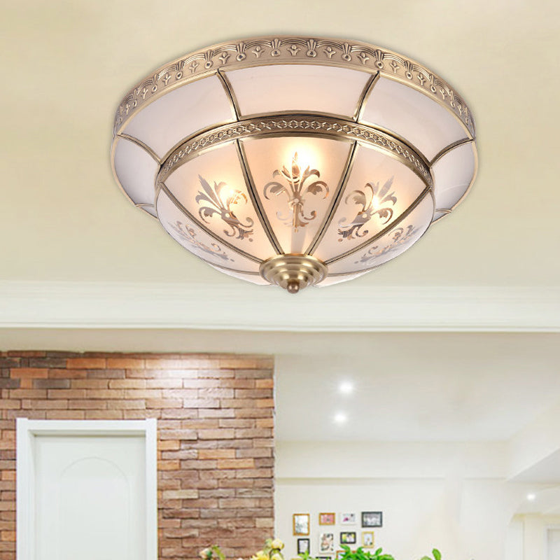 Traditional Brass Dome Flush Mount Light Fixture - 15"/18" Width and 3/4 Lights for Living Room Ceiling
