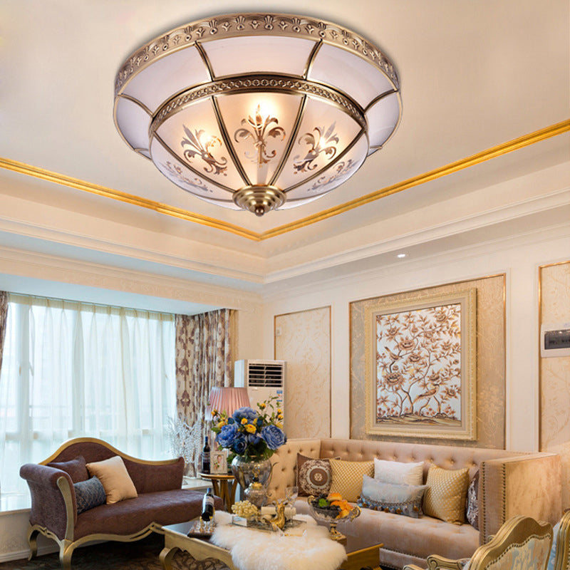 Traditional Brass Dome Flush Mount Light Fixture - 15"/18" Width and 3/4 Lights for Living Room Ceiling