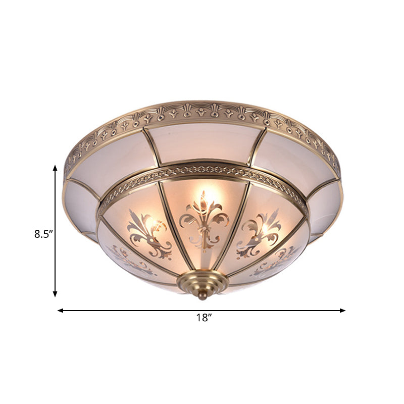 Traditional Brass Dome Flush Mount Light Fixture - 15"/18" Width and 3/4 Lights for Living Room Ceiling