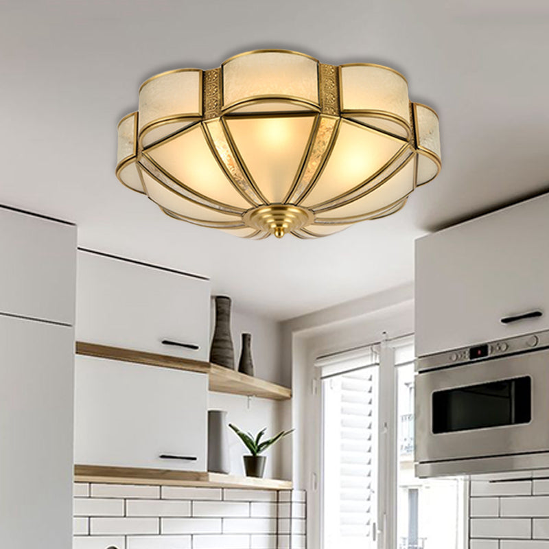 Traditional Metal Brass Flush Mount Chandelier with 3/4/6 Scalloped Heads for Living Room Ceiling - 14"/18"/23.5" Width