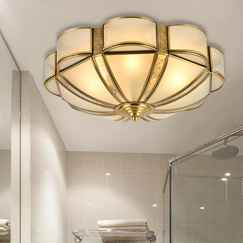 Traditional Metal Brass Flush Mount Chandelier with 3/4/6 Scalloped Heads for Living Room Ceiling - 14"/18"/23.5" Width