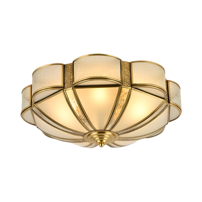 Traditional Metal Brass Flush Mount Chandelier with 3/4/6 Scalloped Heads for Living Room Ceiling - 14"/18"/23.5" Width