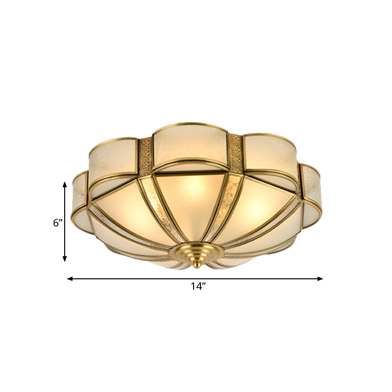 Traditional Metal Brass Flush Mount Chandelier with 3/4/6 Scalloped Heads for Living Room Ceiling - 14"/18"/23.5" Width