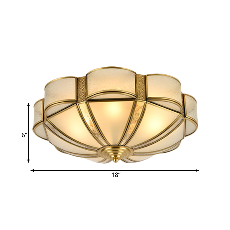 Traditional Metal Brass Flush Mount Chandelier with 3/4/6 Scalloped Heads for Living Room Ceiling - 14"/18"/23.5" Width