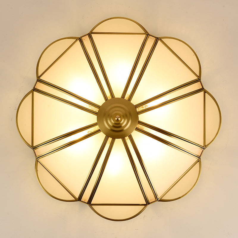 Traditional Metal Brass Flush Mount Chandelier with 3/4/6 Scalloped Heads for Living Room Ceiling - 14"/18"/23.5" Width
