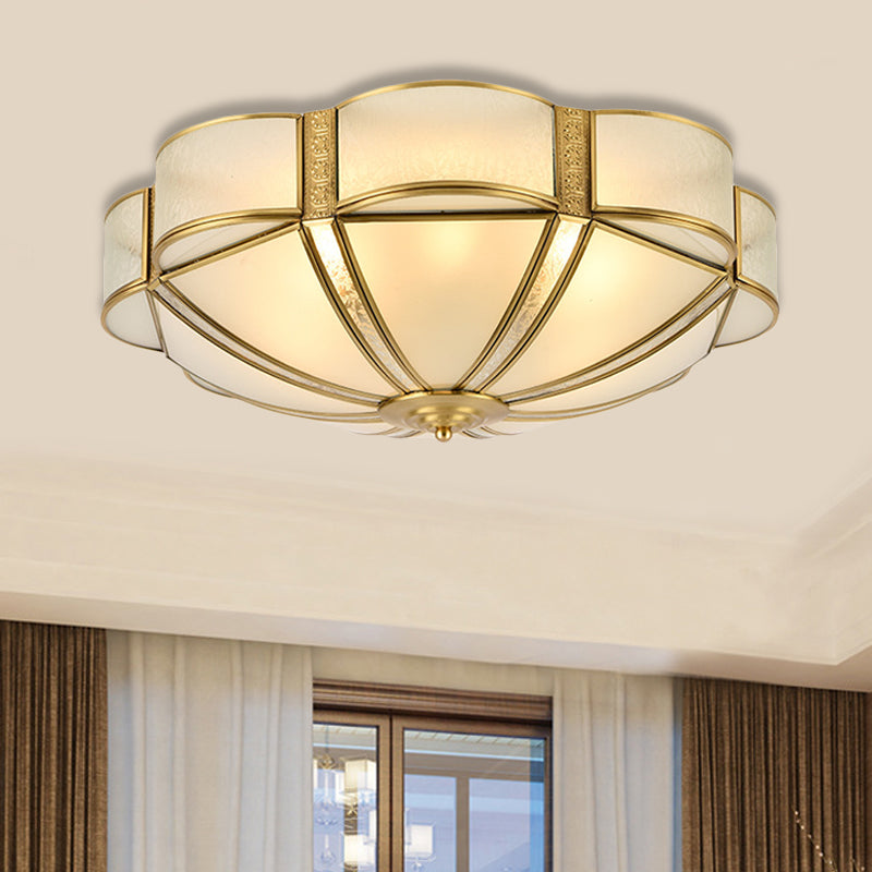 Traditional Metal Brass Flush Mount Chandelier with 3/4/6 Scalloped Heads for Living Room Ceiling - 14"/18"/23.5" Width