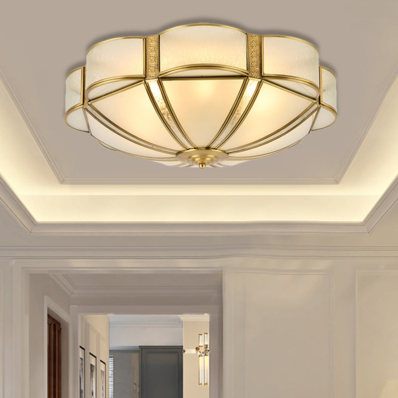 Traditional Metal Brass Flush Mount Chandelier with 3/4/6 Scalloped Heads for Living Room Ceiling - 14"/18"/23.5" Width