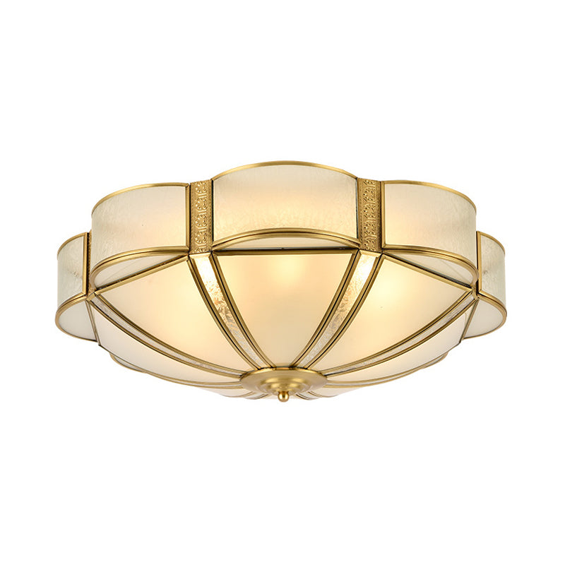 Traditional Metal Brass Flush Mount Chandelier with 3/4/6 Scalloped Heads for Living Room Ceiling - 14"/18"/23.5" Width