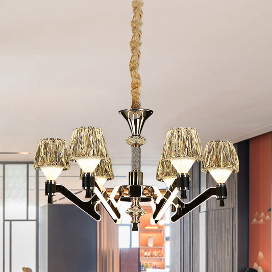 Modern Crystal Cone Chandelier - 6-Light Chrome Pendant Ceiling Light For Living Room