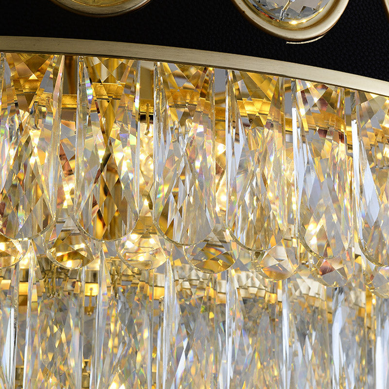 Postmodern Black & Gold 3-Tier Hanging Light Chandelier - 9/11 Heads, Crystal Blocks - 19.5"/23.5" Wide
