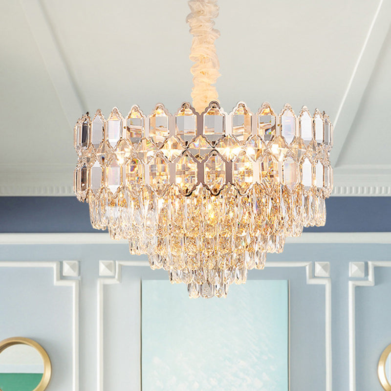 Modern Conical Pendant With K9 Crystal - 6/8 Lights Champagne Chandelier 16/19.5 Wide / 16