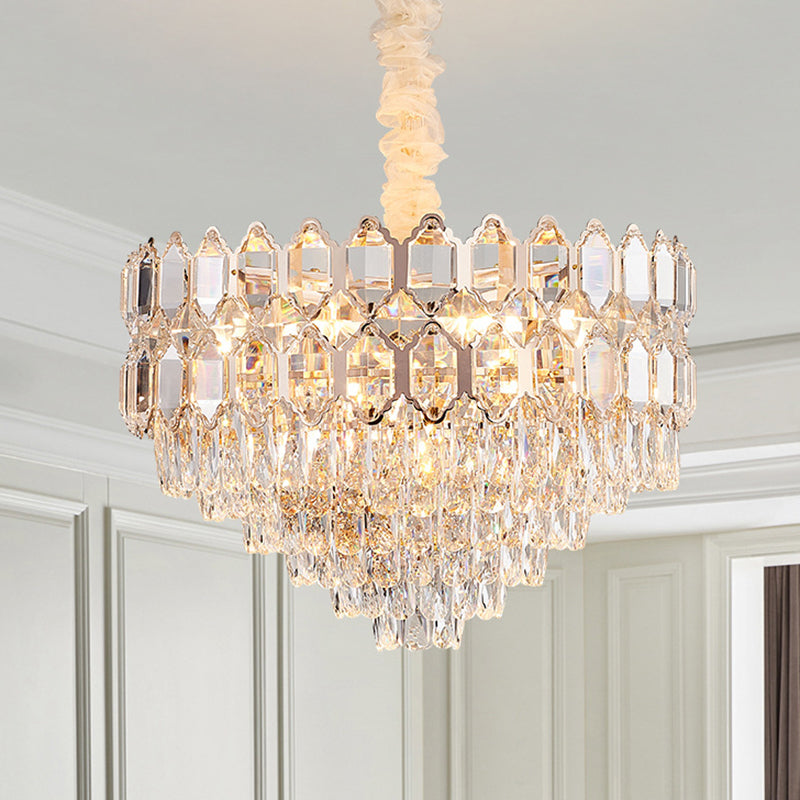 Lustre en cristal K9 à suspension conique moderne, 6/8 lumières, champagne, 40,6/49,5 cm de large