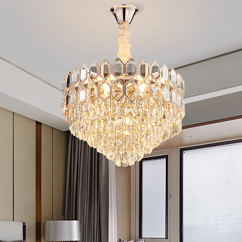 Lustre en cristal K9 à suspension conique moderne, 6/8 lumières, champagne, 40,6/49,5 cm de large