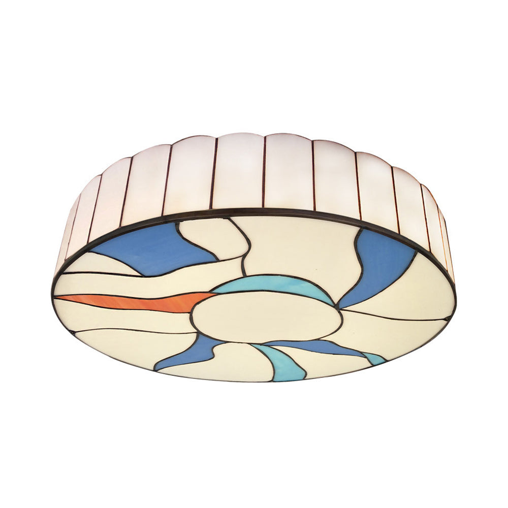 Plafonnier encastré en vitrail de style moderne - Abat-jour tambour blanc 16"/19,5" pour salon