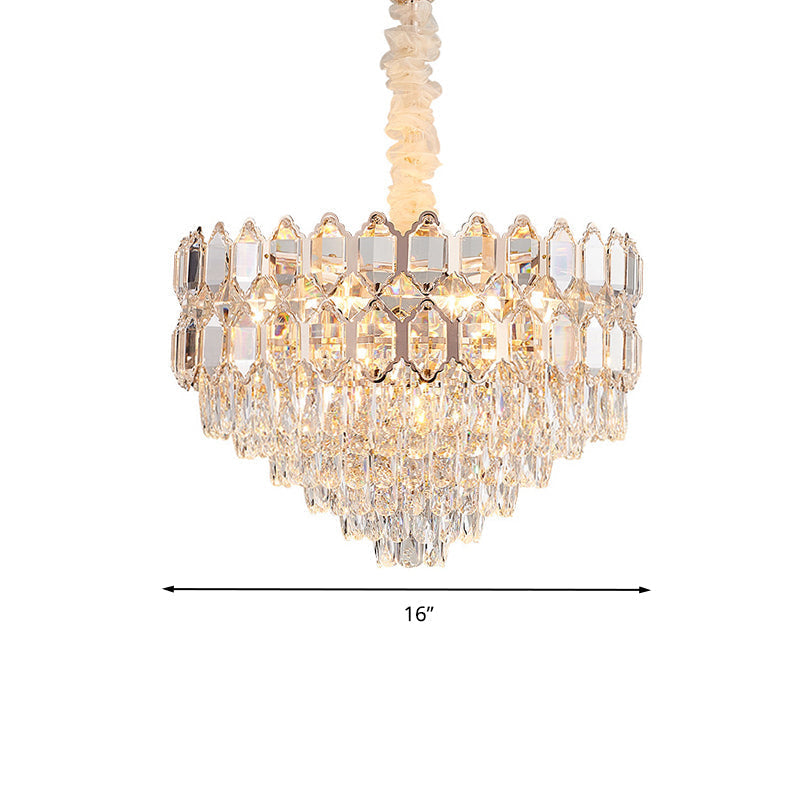 Lustre en cristal K9 à suspension conique moderne, 6/8 lumières, champagne, 40,6/49,5 cm de large
