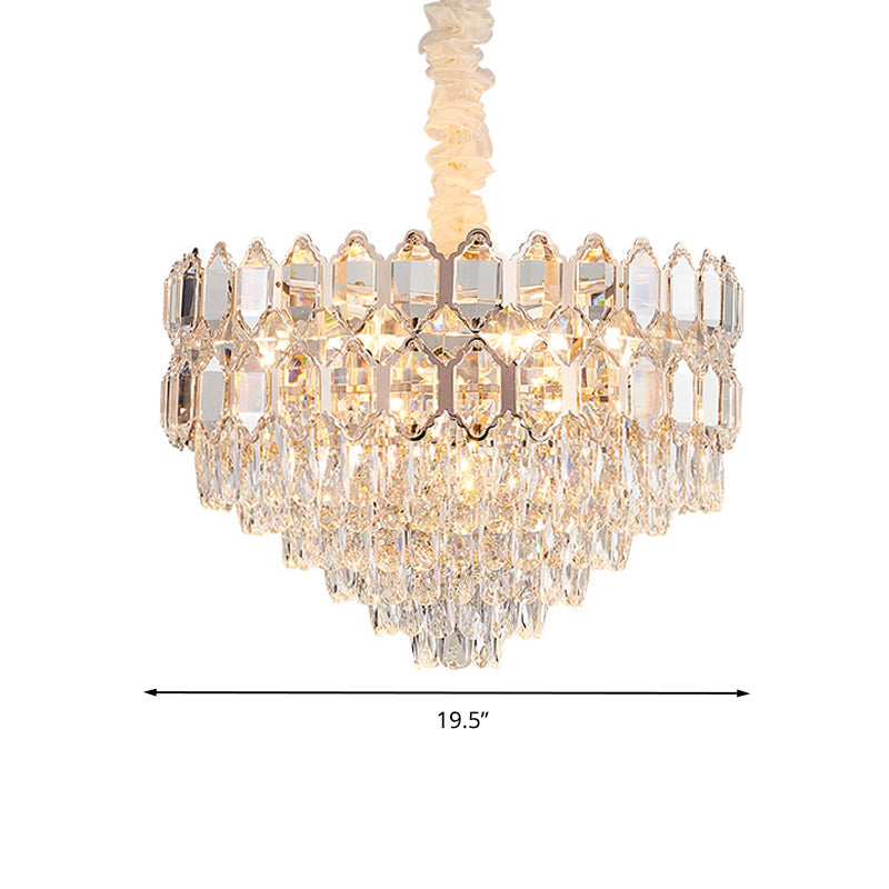 Lustre en cristal K9 à suspension conique moderne, 6/8 lumières, champagne, 40,6/49,5 cm de large
