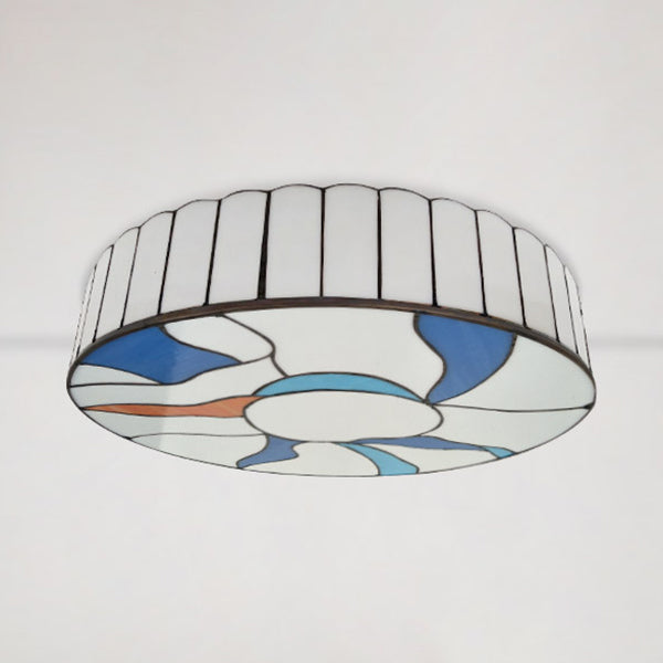 Plafonnier encastré en vitrail de style moderne - Abat-jour tambour blanc 16"/19,5" pour salon