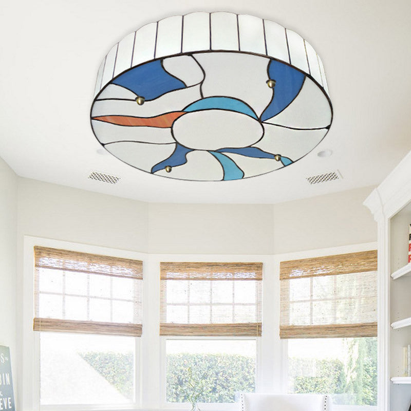 Plafonnier encastré en vitrail de style moderne - Abat-jour tambour blanc 16"/19,5" pour salon