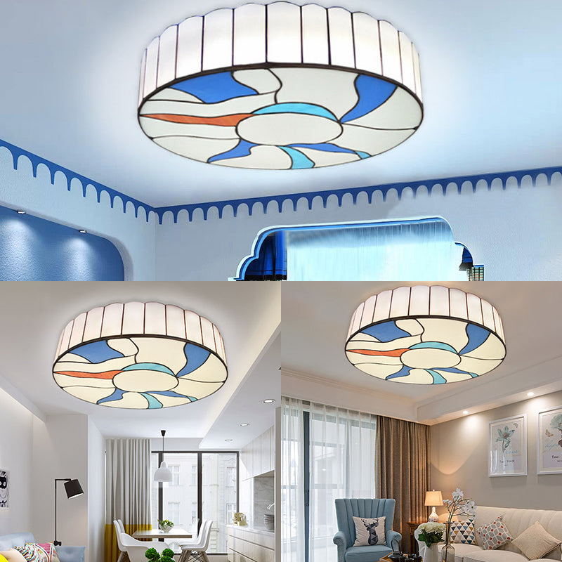 Plafonnier encastré en vitrail de style moderne - Abat-jour tambour blanc 16"/19,5" pour salon