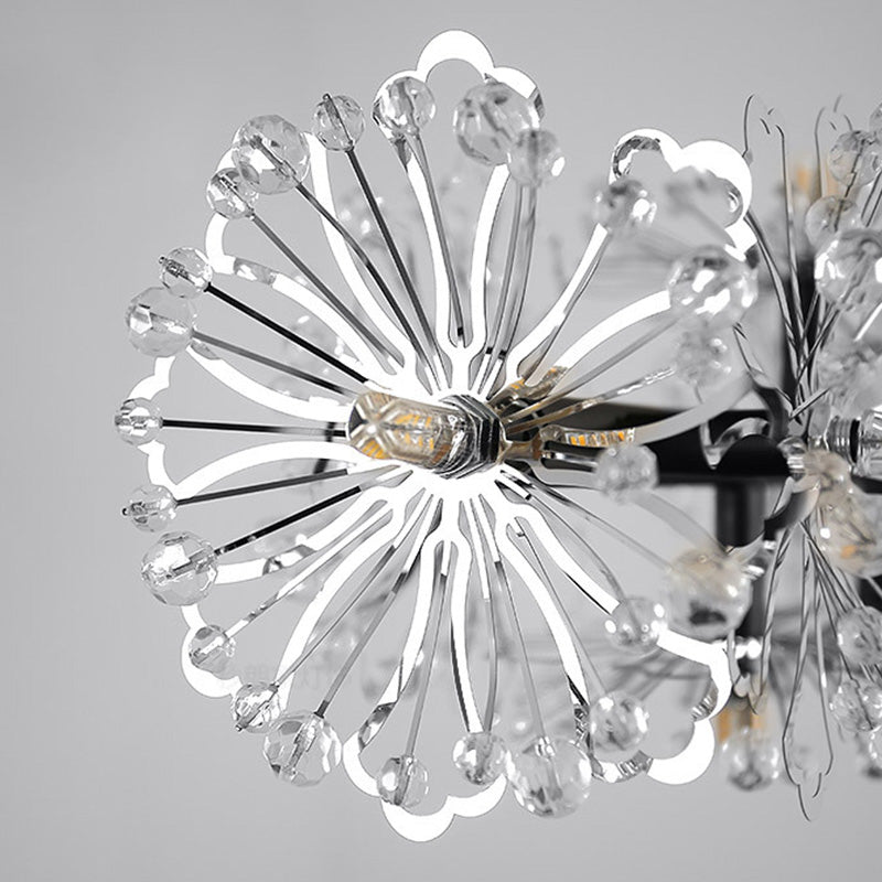 Contemporary 15-Head Crystal Beaded Chandelier Lamp: Flower Living Room Hanging Light in Black