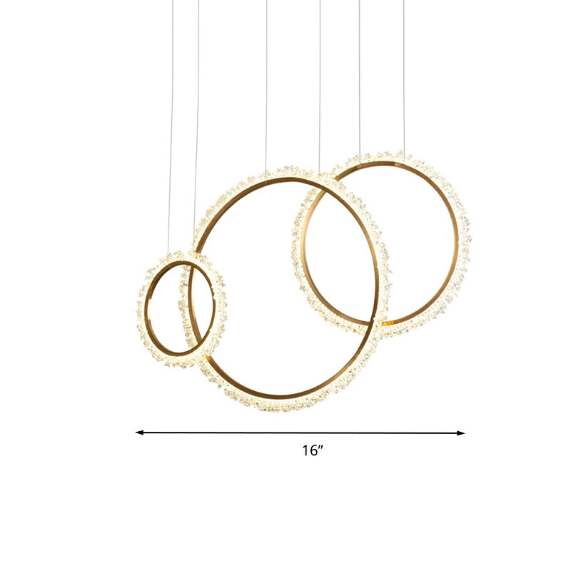 Modern Gold Loop Crystal Pendant Chandelier LED Hanging Lamp Kit with Three Width Options - Warm, White, Natural Light