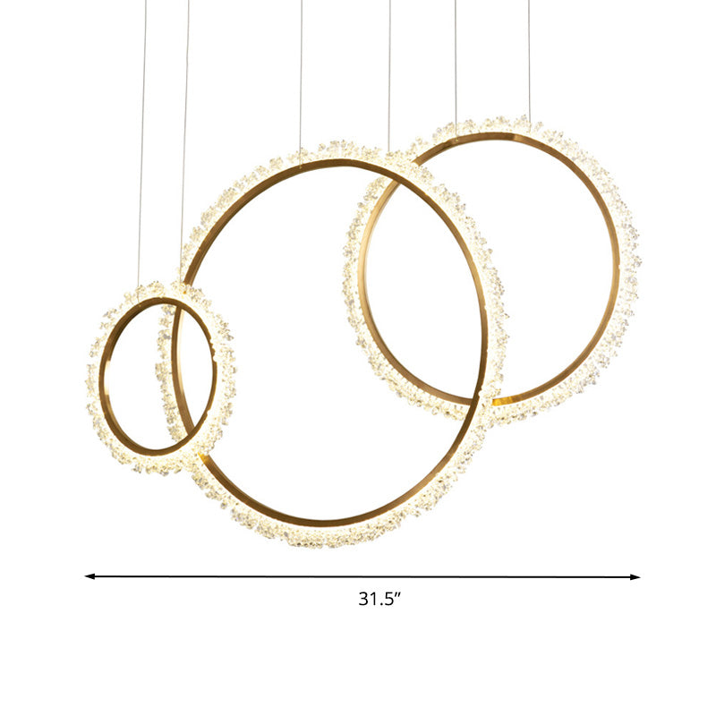 Modern Gold Loop Crystal Pendant Chandelier LED Hanging Lamp Kit with Three Width Options - Warm, White, Natural Light