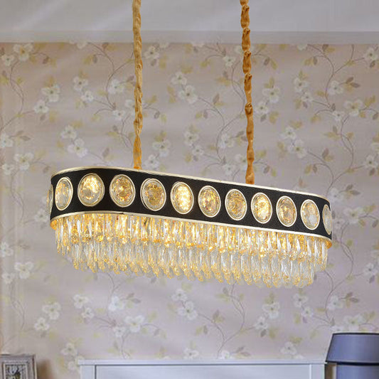 Faceted Crystal Oval Pendant Light In Black & Gold For Dining Room Island - 10 Heads Black-Gold