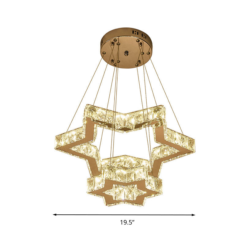 Stainless-Steel LED Ceiling Chandelier: Crystal Block Five-Pointed Star Hanging Light, Warm/White/3 Color Options