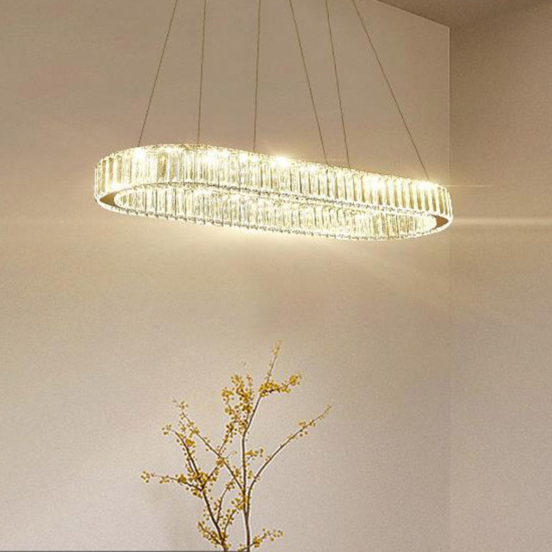 Modern Chrome Oval LED Chandelier Pendant Light - Wide 27.5"/35.5" Fixture