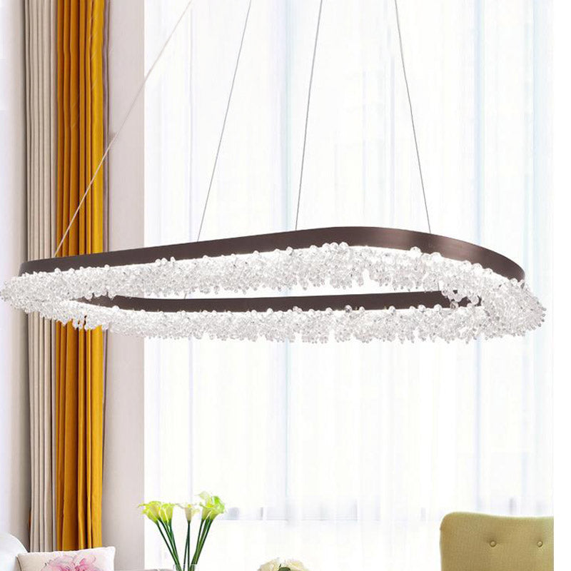 Brown Oval Crystal LED Chandelier Light Fixture with Suspension for Contemporary Lighting in Warm/White/Natural Light