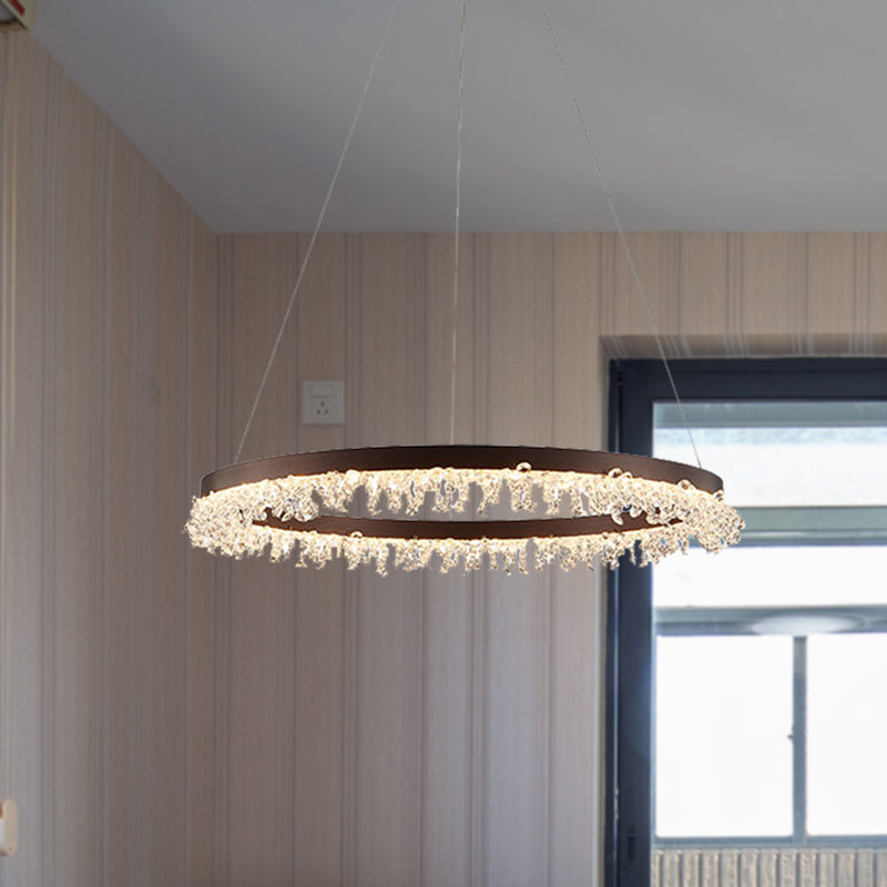 Simple Style Crystal Beaded Brown LED Chandelier Ring Pendant Light Kit, 16"/23.5" Wide