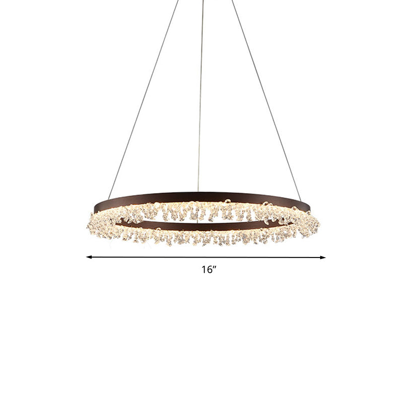Simple Style Crystal Beaded Brown LED Chandelier Ring Pendant Light Kit, 16"/23.5" Wide