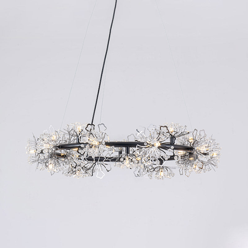 Minimalist Black LED Chandelier - Circle Crystal Beaded Hanging Lamp, 20.5"/26"/34" Wide