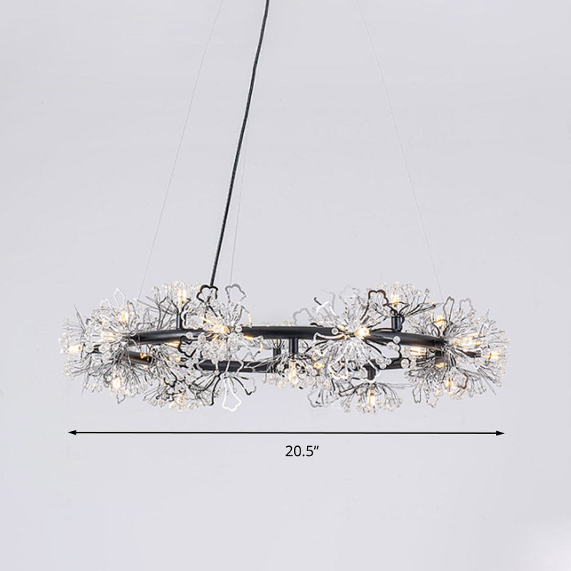 Minimalist Black LED Chandelier - Circle Crystal Beaded Hanging Lamp, 20.5"/26"/34" Wide