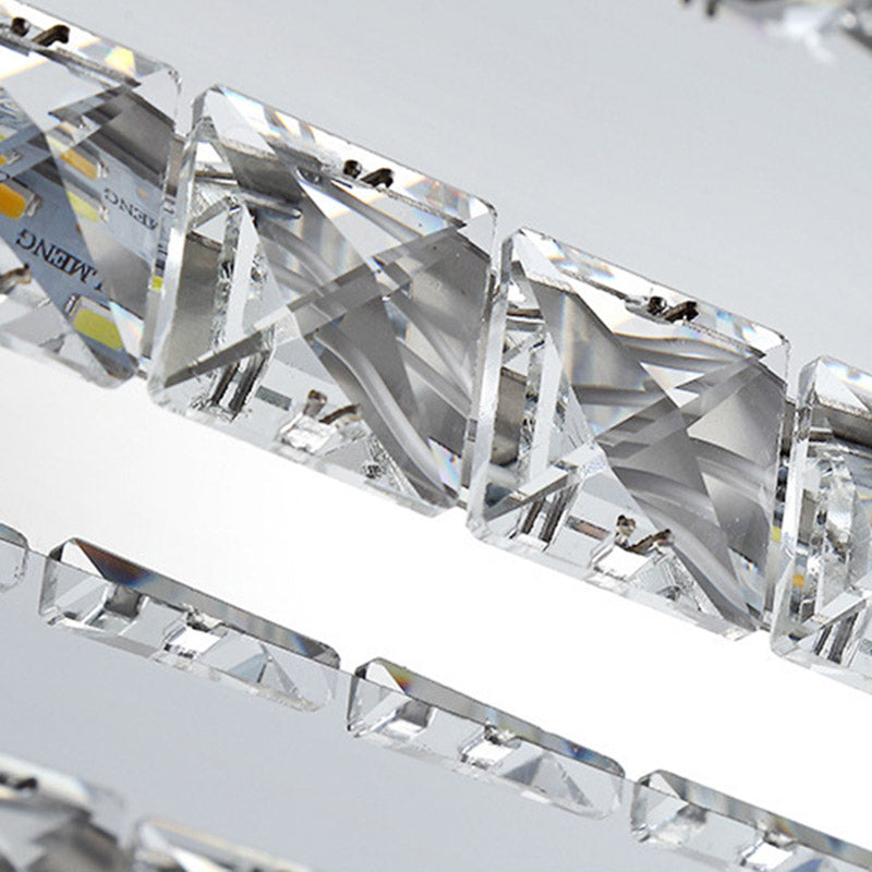 Contemporary Stainless-Steel Rectangle Pendant Light Crystal LED Chandelier