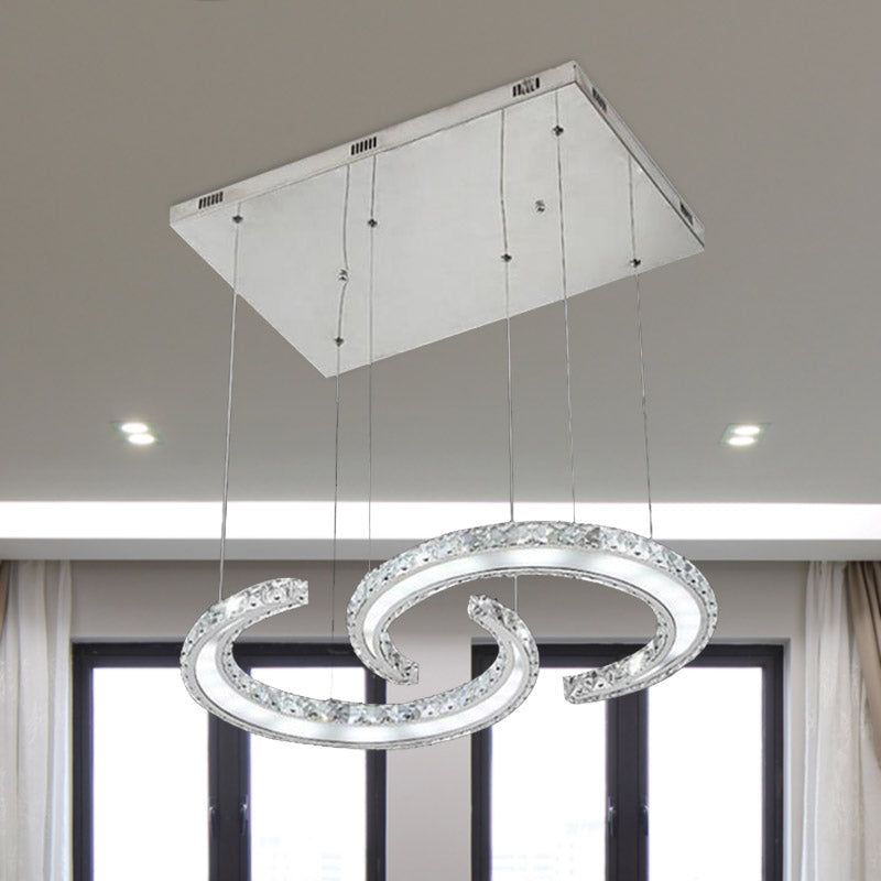Double C-Shape Suspension Pendant LED Chandelier with K9 Crystal and Chrome Finish in Warm/White/3 Colors