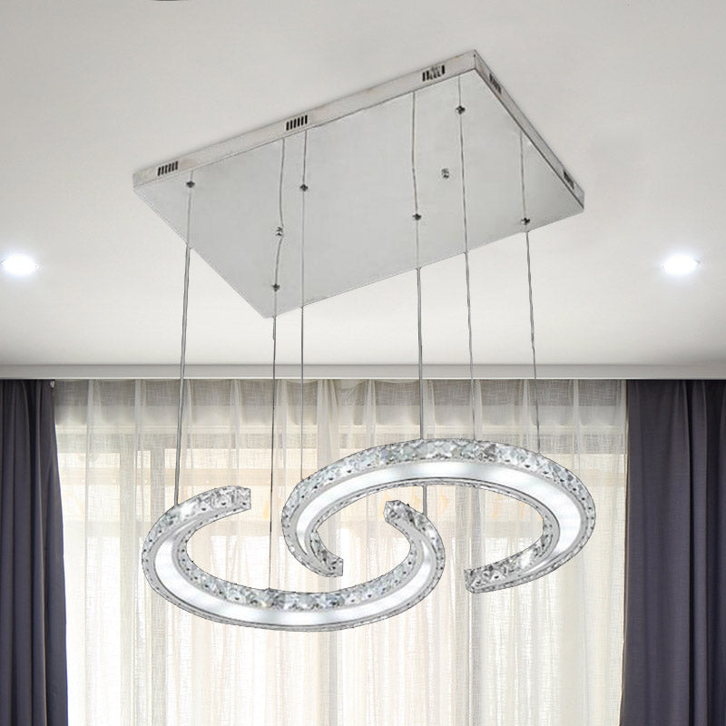 Double C-Shape Suspension Pendant LED Chandelier with K9 Crystal and Chrome Finish in Warm/White/3 Colors