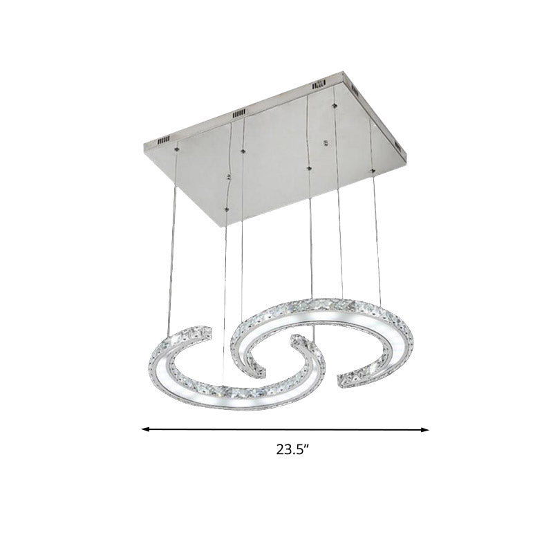 Double C-Shape Suspension Pendant LED Chandelier with K9 Crystal and Chrome Finish in Warm/White/3 Colors