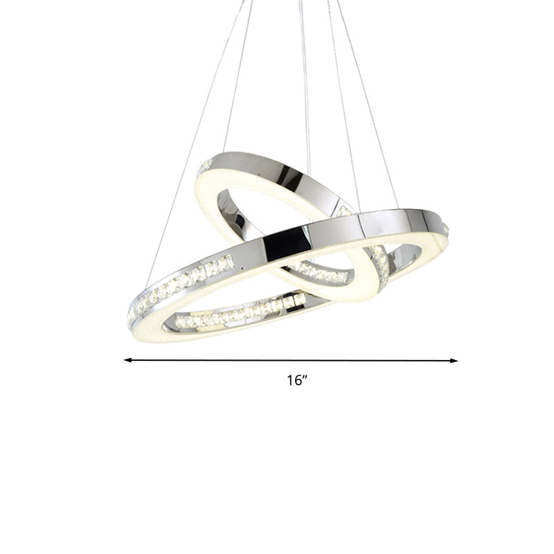 Sleek Chrome Pendant Ceiling Light with Crystal LED Chandelier, in Warm/White/Natural Light, Various Sizes Available