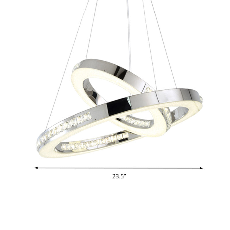 Sleek Chrome Pendant Ceiling Light with Crystal LED Chandelier, in Warm/White/Natural Light, Various Sizes Available