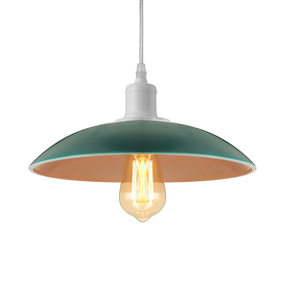 Vintage Metal Saucer Shade Pendant Ceiling Light: Green/Red, Stylish 1-Light Fixture for Table