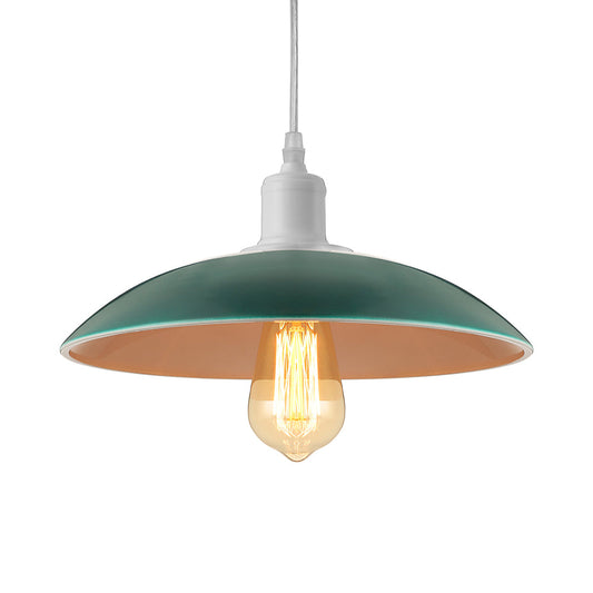 Vintage Metal Saucer Shade Pendant Ceiling Light: Green/Red, Stylish 1-Light Fixture for Table