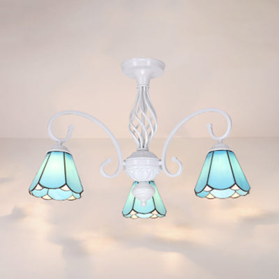 Plafonnier semi-encastré de style Tiffany : abat-jour blanc/bleu/bleu ciel à 3/5 lumières pour le salon