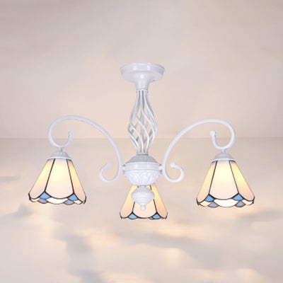 Plafonnier semi-encastré de style Tiffany : abat-jour blanc/bleu/bleu ciel à 3/5 lumières pour le salon